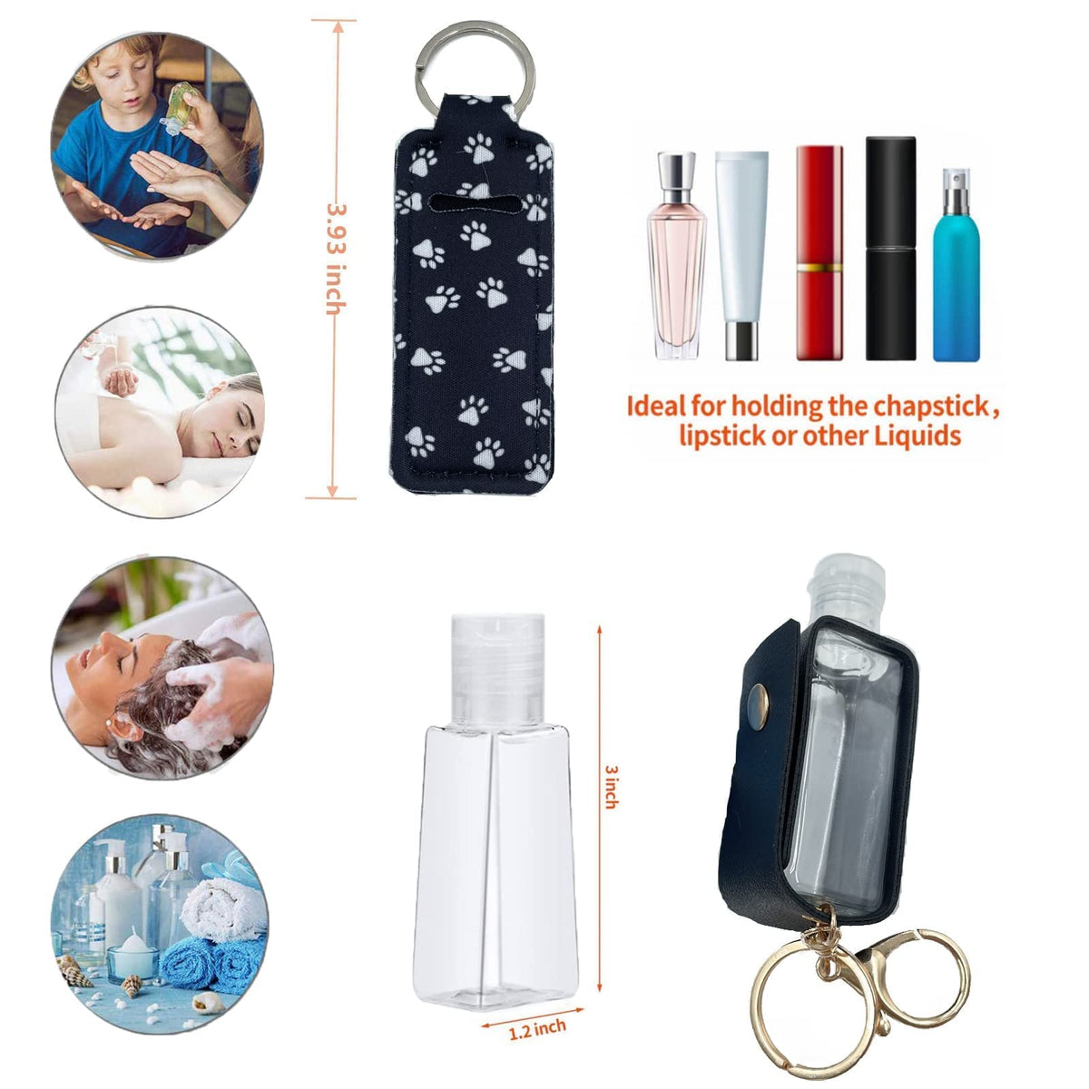 BATUMEYE Gift Set for Woman with Pom Pom Ball, Lip Balm Lanyard, Card Holder, Whistle, Travel Bottle Holder, BottleOpen Dot Black