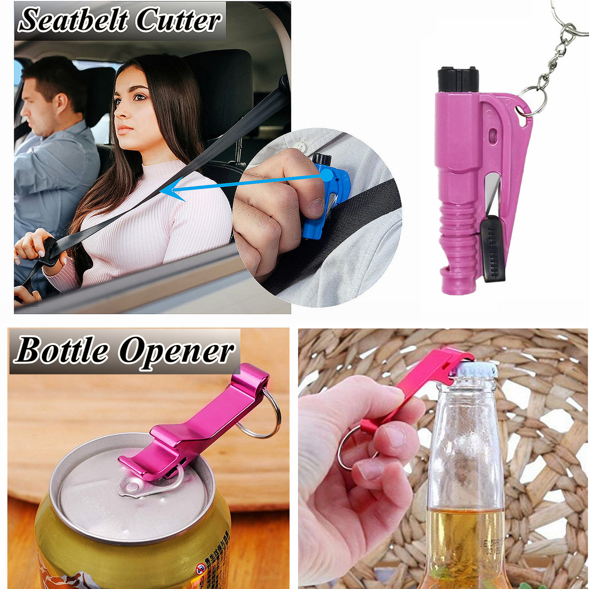 BATUMEYE Gift Set for Woman with Pom Pom Ball, Lip Balm Lanyard, Card Holder, Whistle, Travel Bottle Holder, BottleOpen,  Seatbelt Cutter Marble Pink