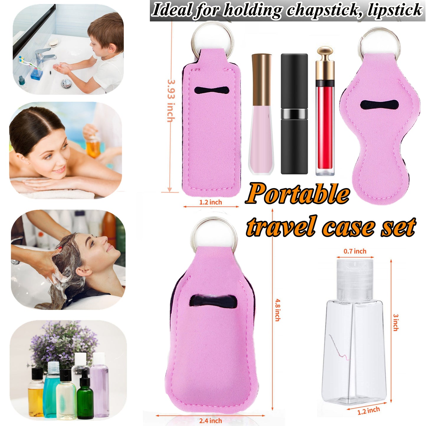 BATUMEYE Gift Set for Woman with Pom Pom Ball, Lip Balm Lanyard, Card Holder, Whistle, Travel Bottle Holder, BottleOpen Pink