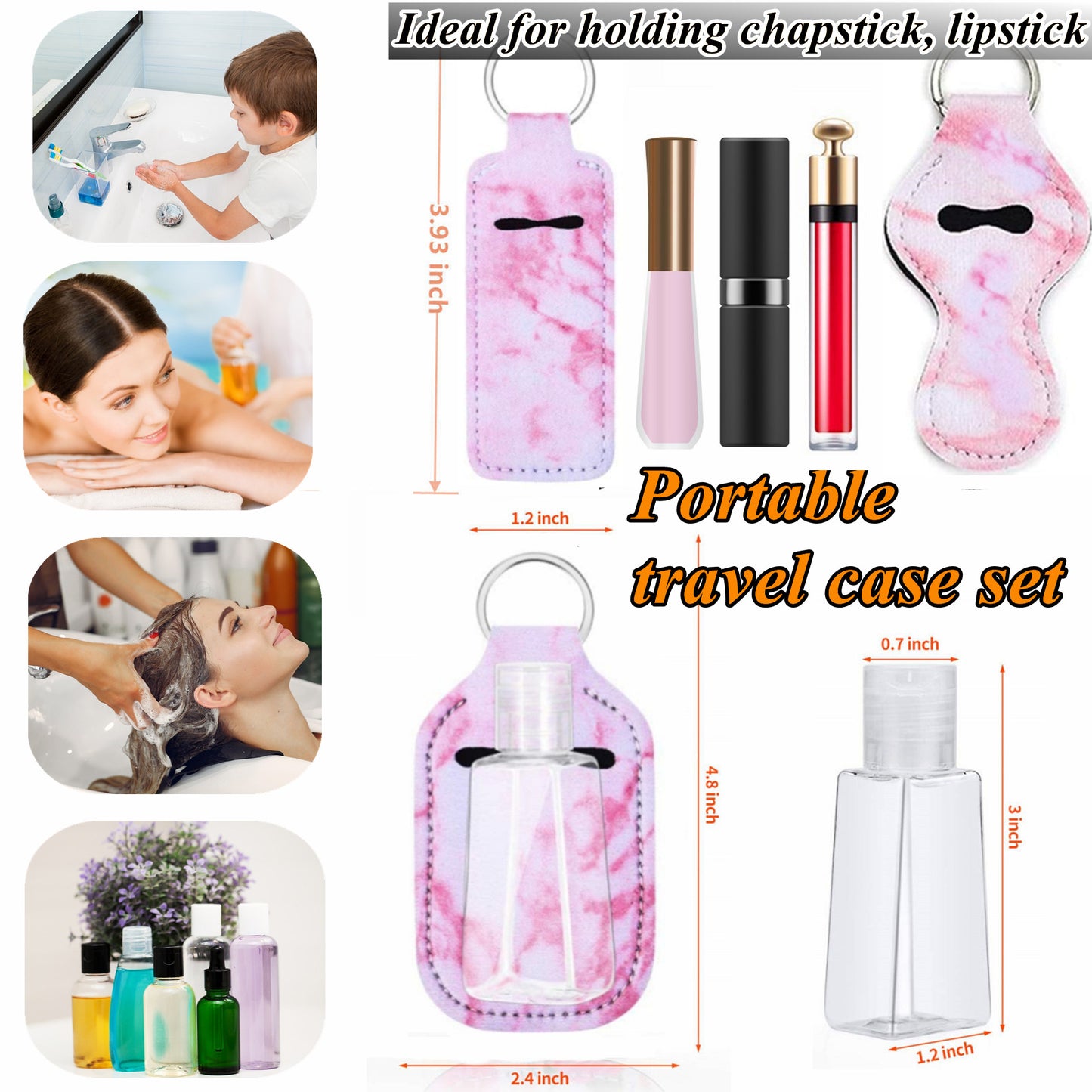 BATUMEYE Gift Set for Woman with Pom Pom Ball, Lip Balm Lanyard, Card Holder, Whistle, Travel Bottle Holder, BottleOpen,  Seatbelt Cutter Marble Pink