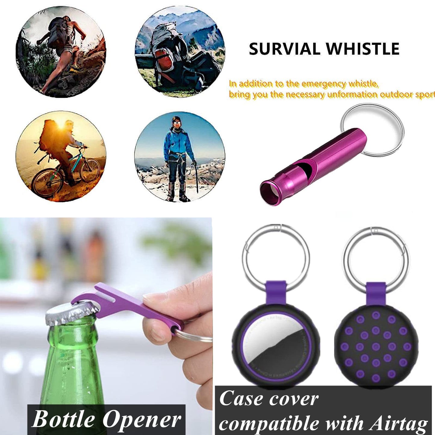 BATUMEYE Gift Set for Woman with Pom Pom Ball, Lip Balm Lanyard, Card Holder, Whistle, Travel Bottle Holder, BottleOpen Marble Purple
